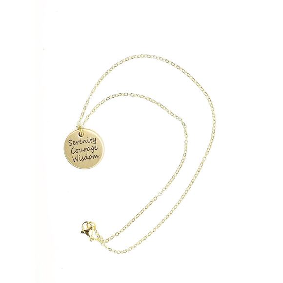 Matte Gold Serenity Prayer Necklace Courage Wisdom 12 Step AA NA Recovery Unique - Picture 4 of 6